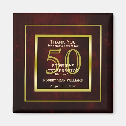 二重男らし金ゴールドフレーム50誕生日 マグネット (正面)