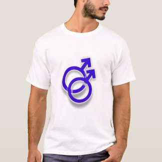 二重男性の記号のゲイプライドの虹の背部 Tシャツ