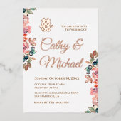 二重素朴結婚中国の幸福フローラ 箔招待状 (正面)