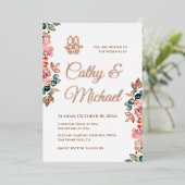 二重素朴結婚中国の幸福フローラ 箔招待状 (立ち正面)