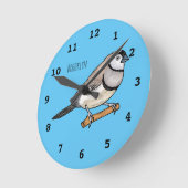 二重縞フィンチ鳥漫画イラストレーション ラウンド壁時計 (傾斜)