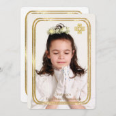 二重薄い金ゴールドフレーム写真宗教招待状 招待状 (正面/裏面)