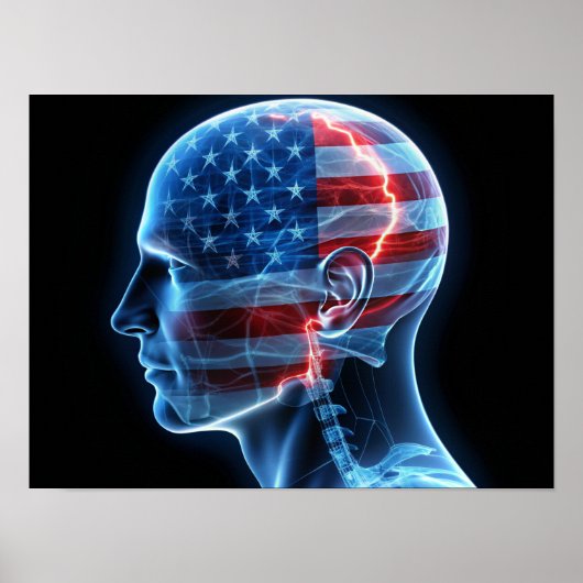 二重被ばく人間スカルと米国国旗のポスター ポスター (正面)