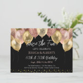 二重誕生日バラ金ゴールドと金ゴールドバルーン 招待状 (スタンド正面)