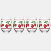 二重赤さくらんぼパターン ステムなしワイングラス (正面)