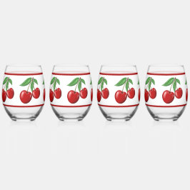 二重赤さくらんぼパターン ステムなしワイングラス
