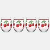二重赤さくらんぼパターン ステムなしワイングラス (左)