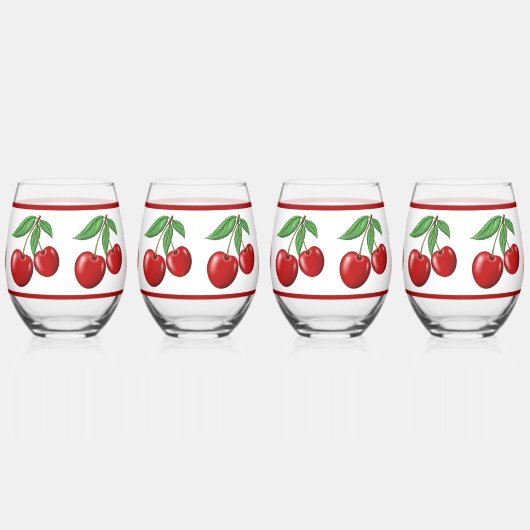 二重赤さくらんぼパターン ステムなしワイングラス (右)