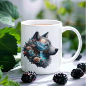 二重露光の狼と自然の風景 コーヒーマグカップ