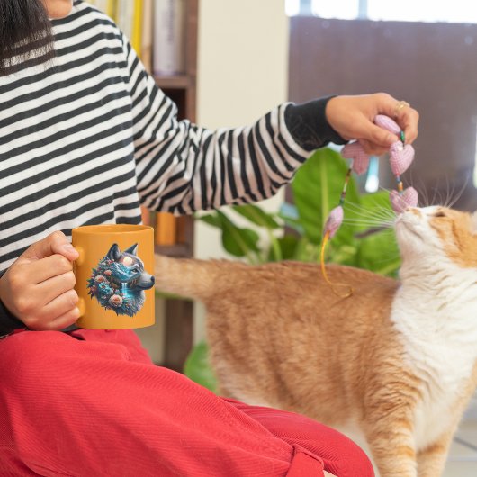 二重露光の狼と自然の風景 コーヒーマグカップ