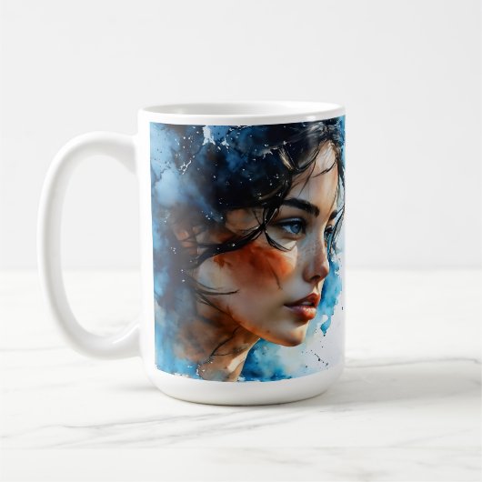 二重露出の女性アート コーヒーマグカップ (左)