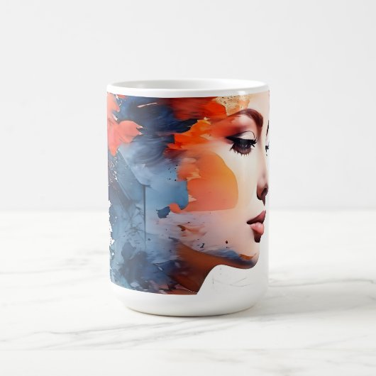 二重露出の女性アート コーヒーマグカップ (中央)