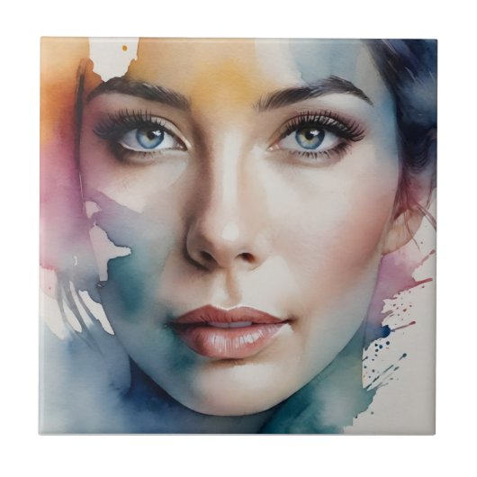 二重露出の女性アート タイル (正面)