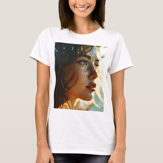 二重露出の女性アート Tシャツ (正面)