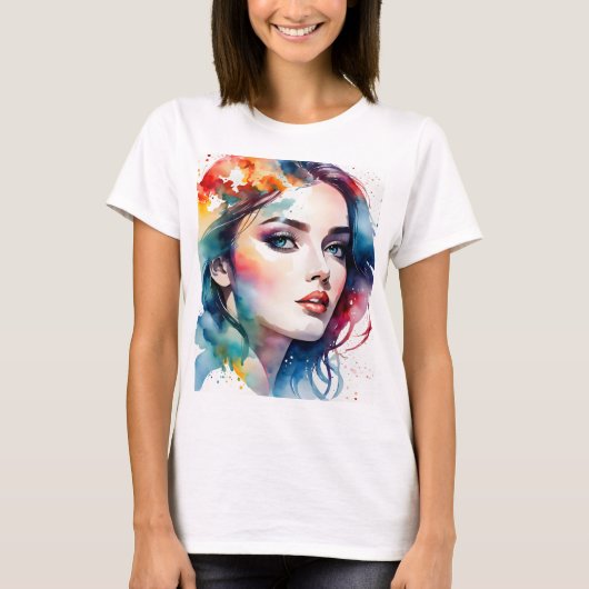 二重露出の女性アート Tシャツ (正面)
