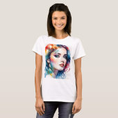 二重露出の女性アート Tシャツ (正面フル)