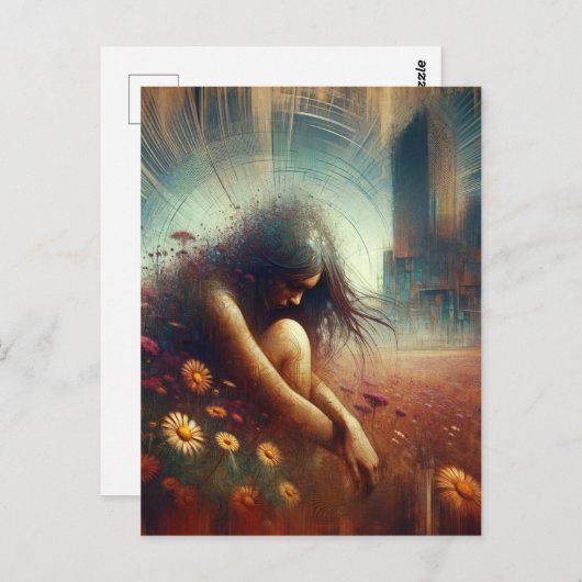 二重露出の花の放棄された市女性 ポストカード (正面/裏面)