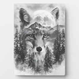 二重露出キツネ及び山 フォトプラーク