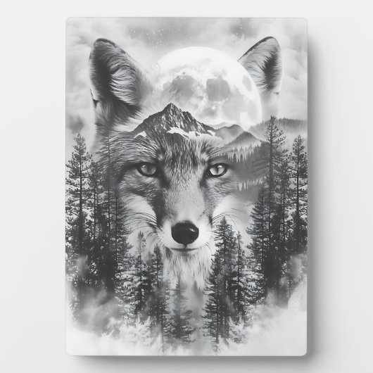 二重露出キツネ及び山 フォトプラーク (正面)