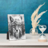 二重露出キツネ及び山 フォトプラーク (側面)