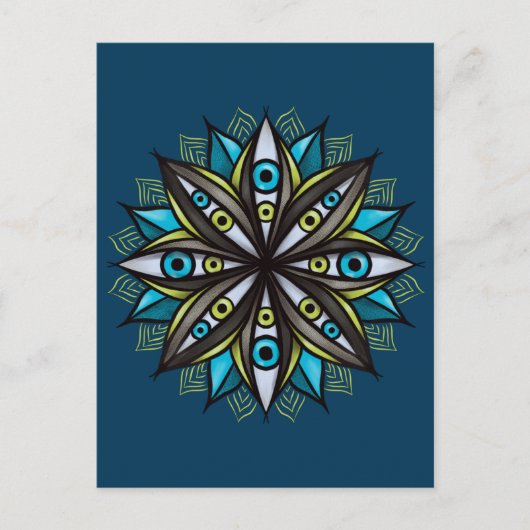 二重風変わり虹彩の花マンダラ付き目 ポストカード (正面)