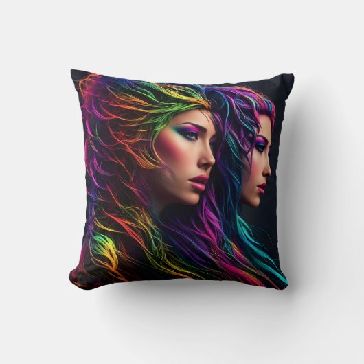 二重鮮やかポートレート付きレインボーヘアアーティストリー クッション (正面)
