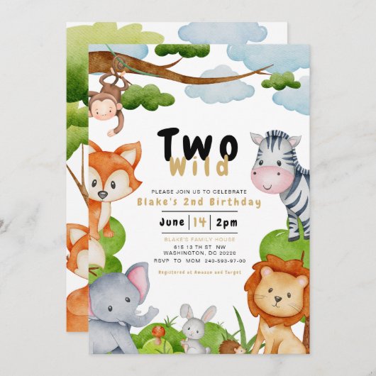 二野生動物第二の誕生日招待状 招待状 (正面/裏面)