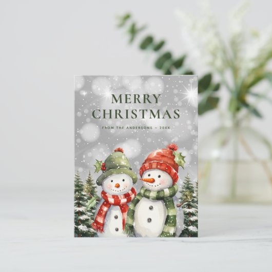 二雪だるまメリークリスマス シーズンポストカード (スタンド正面)