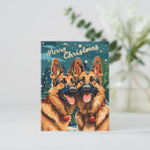 二頭のドイツ羊飼いメリークリスマス ポストカード (スタンド正面)