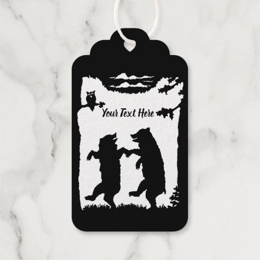 二頭の熊が木の下に踊りフクロウの枝 ギフトタグ (裏面)