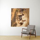 二頭の西洋のカウボーイが馬に乗り、野生のホールを鳴らす タペストリー (インサイチュ(横))