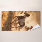 二頭の西洋のカウボーイが馬に乗り、野生のホールを鳴らす バスタオル (バスタオル)