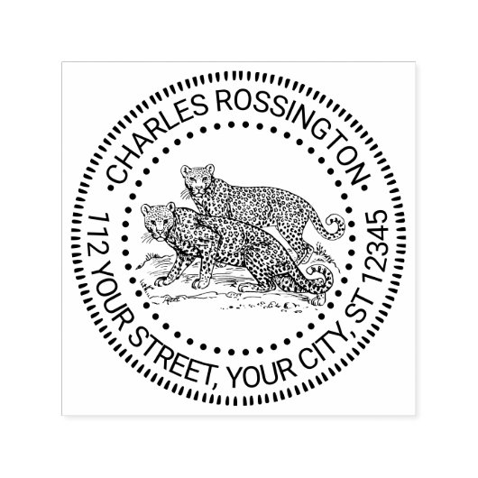 二頭の豹が立つ名前戻り住所 セルフインキングスタンプ (デザイン)