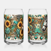 二頭の馬とひまわりの花 ガラス缶 (左)