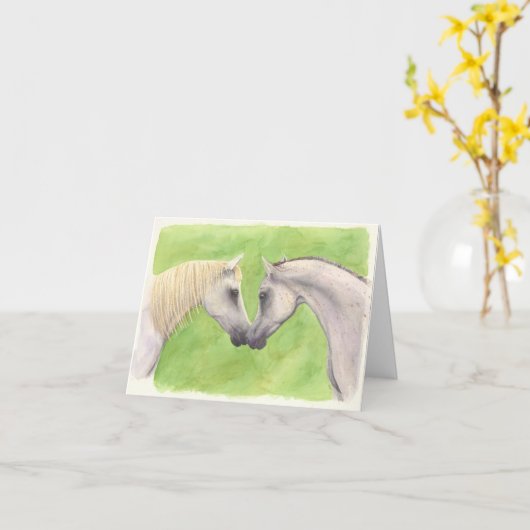 二頭の馬 カード (黄色い花)