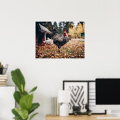 二頭の鶏を自然にした白黒のオンドリ ポスター (ホームオフィス)