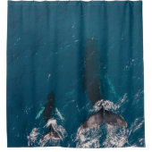 二頭の黒鯨が水の体で泳ぐ シャワーカーテン (正面)