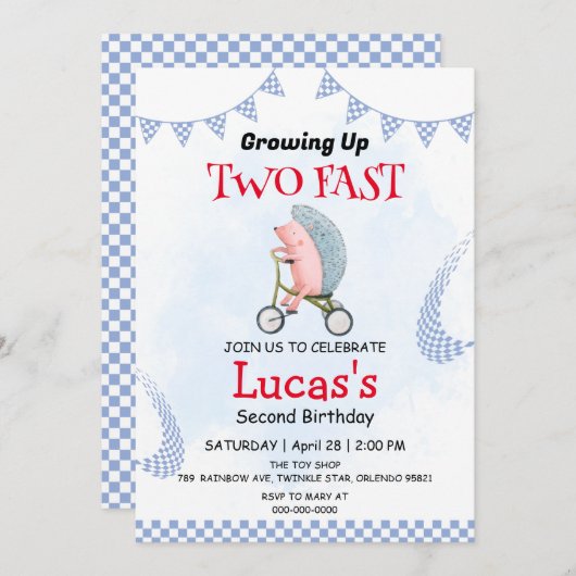 二頭ヤマアラシ自転車2nd誕生日パーティー 招待状 (正面/裏面)