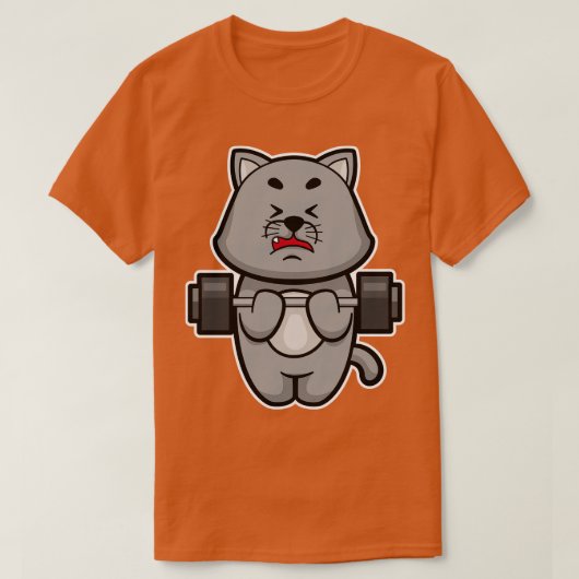 二頭筋の猫のバーベル付きトレーニング Tシャツ (デザイン正面)