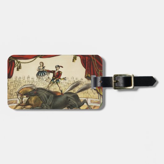 二馬法、サーカスのパフォーマンス、1874年頃。 ラゲッジタグ (正面横)