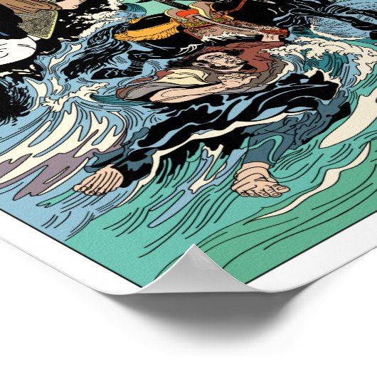 二騎の武士が荒れ狂う海を渡る。 ポスター (角)