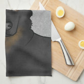 二黒ドイツの羊飼い犬の頭とグレーの名前 キッチンタオル (四つ折り)