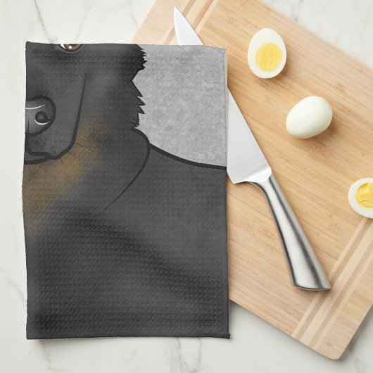 二黒ドイツの羊飼い犬の頭とグレーの名前 キッチンタオル (四つ折り)