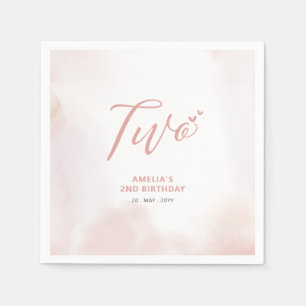 二  ピンクのハート&水彩少女の誕生日 スタンダードカクテルナプキン