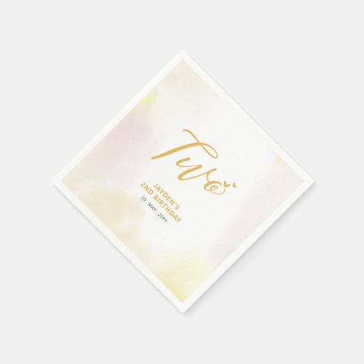 二 |黄色のハートと水彩2nd Birthday スタンダードカクテルナプキン (角)