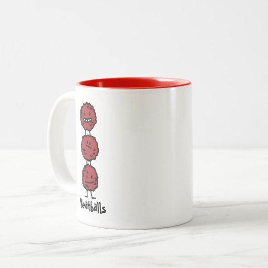 互いの上に積み重なるミートボールのミートボール ツートーンマグカップ (正面左)