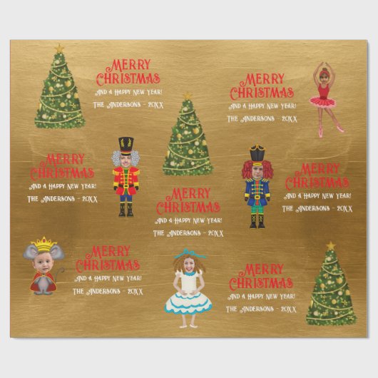 五おもしろいつの金ゴールドのナツクラッカー家族 ラッピングペーパー (フラット)