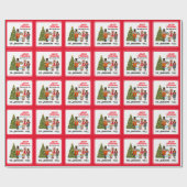 五おもしろい赤クリスマスのくるみ割り家族 ラッピングペーパー (フラット)