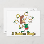 五つの金の金ゴールドはクリスマスの五日目に鳴る シーズンポストカード (正面/裏面)