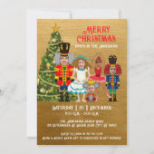 五つの金ゴールドクリスマスパーティーのナツクラッカーファミリー 招待状 (正面)